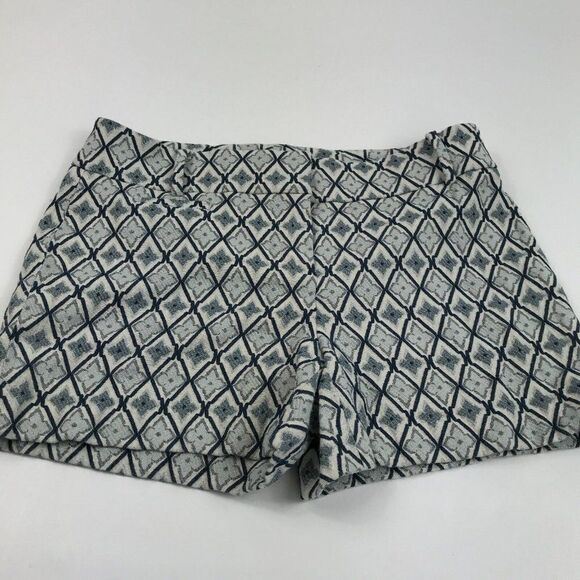 LOFT Womens Jacquard Shorts Blue Ivory Stretch Cotton Mid Rise Pockets Size 4 - Picture 2 of 11
